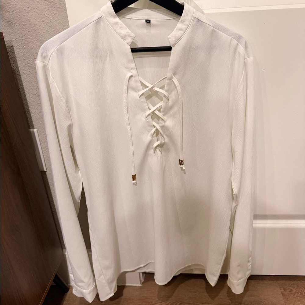 Elegant White Lace-Up Blouse